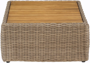 Meridian Furniture Seacrest Solid Teak Woven Wicker Outdoor Patio Coffee Table for Lounge Decks and Garden Areas Natural 55001-CT