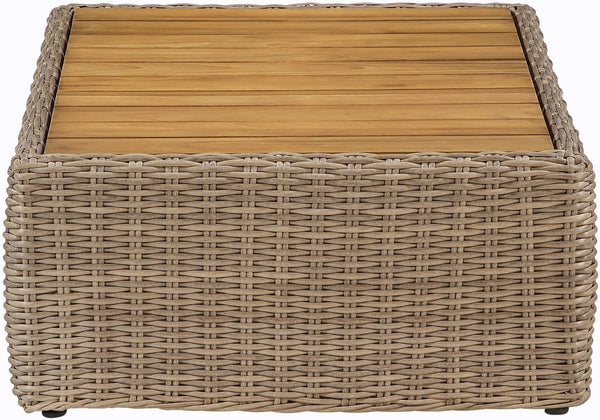 Meridian Furniture Seacrest Solid Teak Woven Wicker Outdoor Patio Coffee Table for Lounge Decks and Garden Areas Natural 55001-CT