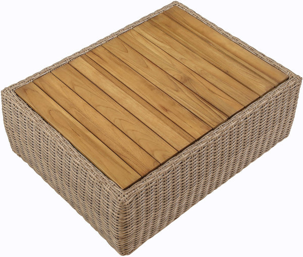 Meridian Furniture Seacrest Solid Teak Woven Wicker Outdoor Patio Coffee Table for Lounge Decks and Garden Areas Natural 55001-CT