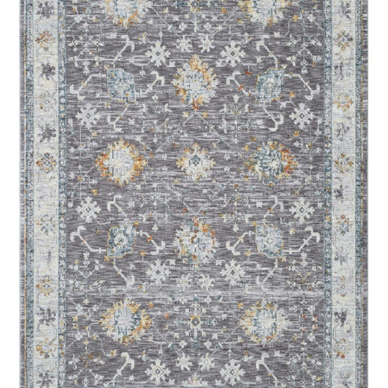 5 X 8 Floral Area Rug Machine Woven Gray Ivory Traditional Living Room Floor