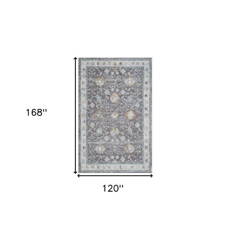 10 Ft X 14 Ft Floral Polyester Area Rug in Neutral Gray Ivory Tones for Living Rooms