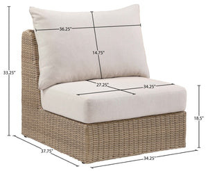 Meridian Furniture Seacrest Modular Wicker Patio Armless Chair Aluminum Frame Uv Resistant Olefin Cushion Outdoor Beige 55001Beige-Armless