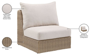 Meridian Furniture Seacrest Modular Wicker Patio Armless Chair Aluminum Frame Uv Resistant Olefin Cushion Outdoor Beige 55001Beige-Armless