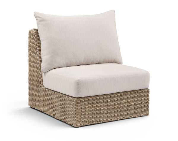 Meridian Furniture Seacrest Modular Wicker Patio Armless Chair Aluminum Frame Uv Resistant Olefin Cushion Outdoor Beige 55001Beige-Armless