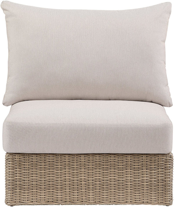 Meridian Furniture Seacrest Modular Wicker Patio Armless Chair Aluminum Frame Uv Resistant Olefin Cushion Outdoor Beige 55001Beige-Armless