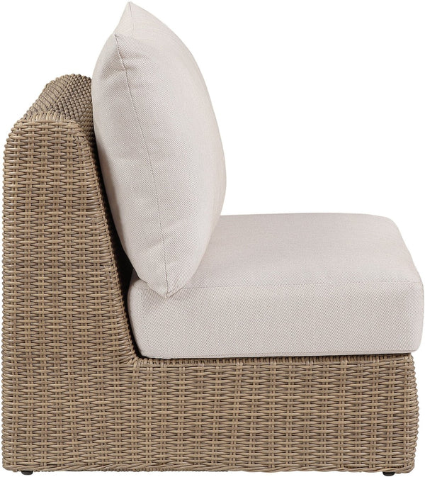 Meridian Furniture Seacrest Modular Wicker Patio Armless Chair Aluminum Frame Uv Resistant Olefin Cushion Outdoor Beige 55001Beige-Armless
