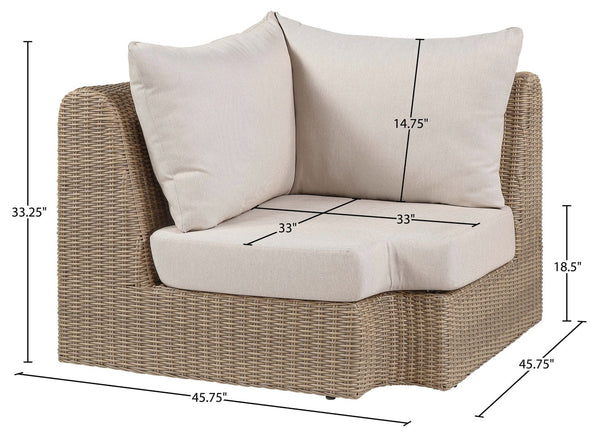Meridian Furniture Seacrest Outdoor Modular Wicker Corner Chair with Weather Resistant Olefin Fabric for Patio Beige 55001Beige-Corner