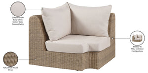 Meridian Furniture Seacrest Outdoor Modular Wicker Corner Chair with Weather Resistant Olefin Fabric for Patio Beige 55001Beige-Corner