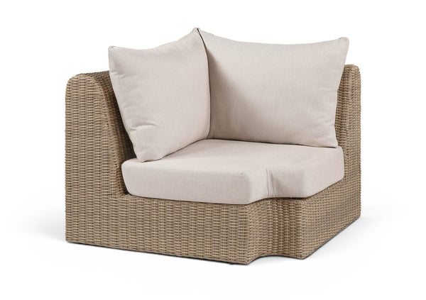Meridian Furniture Seacrest Outdoor Modular Wicker Corner Chair with Weather Resistant Olefin Fabric for Patio Beige 55001Beige-Corner