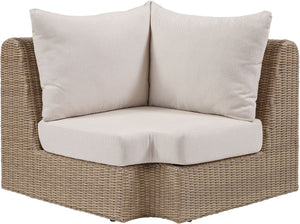 Meridian Furniture Seacrest Outdoor Modular Wicker Corner Chair with Weather Resistant Olefin Fabric for Patio Beige 55001Beige-Corner