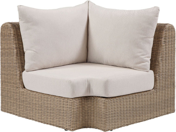 Meridian Furniture Seacrest Outdoor Modular Wicker Corner Chair with Weather Resistant Olefin Fabric for Patio Beige 55001Beige-Corner