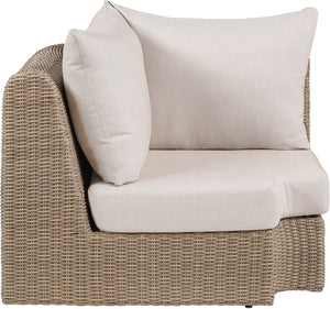 Meridian Furniture Seacrest Outdoor Modular Wicker Corner Chair with Weather Resistant Olefin Fabric for Patio Beige 55001Beige-Corner