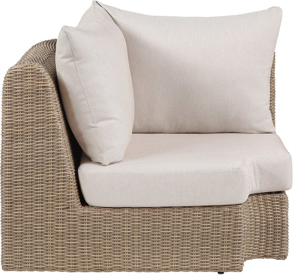 Meridian Furniture Seacrest Outdoor Modular Wicker Corner Chair with Weather Resistant Olefin Fabric for Patio Beige 55001Beige-Corner