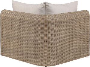 Meridian Furniture Seacrest Outdoor Modular Wicker Corner Chair with Weather Resistant Olefin Fabric for Patio Beige 55001Beige-Corner