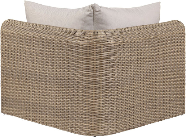Meridian Furniture Seacrest Outdoor Modular Wicker Corner Chair with Weather Resistant Olefin Fabric for Patio Beige 55001Beige-Corner