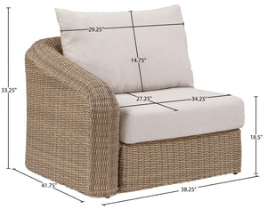 Meridian Furniture Seacrest Modular Wicker Aluminum Left Arm Outdoor Chair with Water Resistant Olefin Cushion Beige 55001Beige-LAF