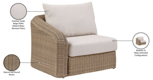 Meridian Furniture Seacrest Modular Wicker Aluminum Left Arm Outdoor Chair with Water Resistant Olefin Cushion Beige 55001Beige-LAF