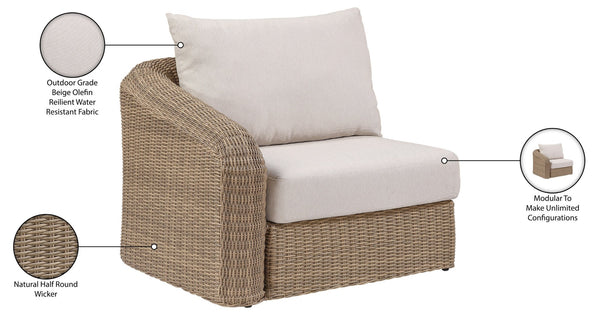 Meridian Furniture Seacrest Modular Wicker Aluminum Left Arm Outdoor Chair with Water Resistant Olefin Cushion Beige 55001Beige-LAF