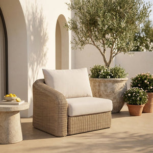 Meridian Furniture Seacrest Modular Wicker Aluminum Left Arm Outdoor Chair with Water Resistant Olefin Cushion Beige 55001Beige-LAF