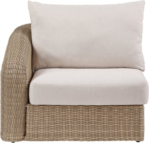 Meridian Furniture Seacrest Modular Wicker Aluminum Left Arm Outdoor Chair with Water Resistant Olefin Cushion Beige 55001Beige-LAF