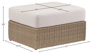 Meridian Furniture Seacrest Outdoor Wicker Ottoman Coffee Table with Olefin Top for Coastal Patio Lounging Cream - A 55001Beige-Ott
