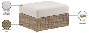 Meridian Furniture Seacrest Outdoor Wicker Ottoman Coffee Table with Olefin Top for Coastal Patio Lounging Cream - A 55001Beige-Ott