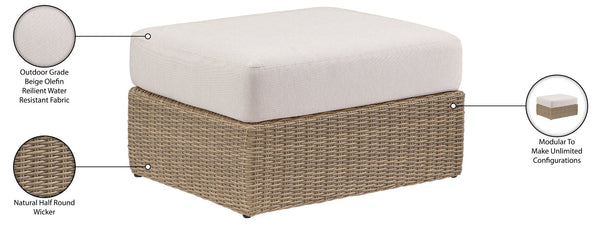 Meridian Furniture Seacrest Outdoor Wicker Ottoman Coffee Table with Olefin Top for Coastal Patio Lounging Cream - A 55001Beige-Ott