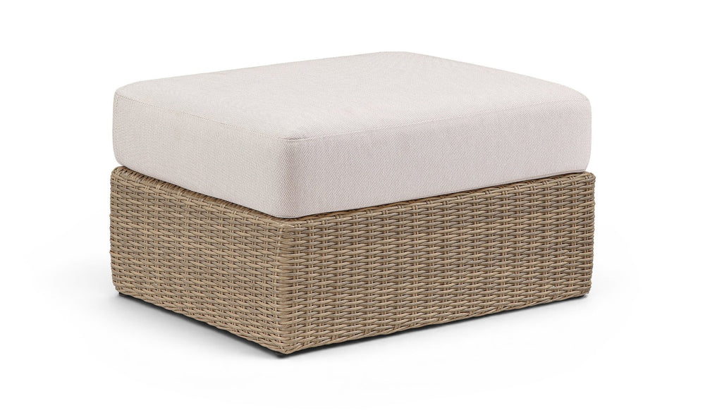 Meridian Furniture Seacrest Outdoor Wicker Ottoman Coffee Table with Olefin Top for Coastal Patio Lounging Cream - A 55001Beige-Ott