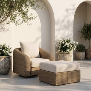 Meridian Furniture Seacrest Outdoor Wicker Ottoman Coffee Table with Olefin Top for Coastal Patio Lounging Cream - A 55001Beige-Ott