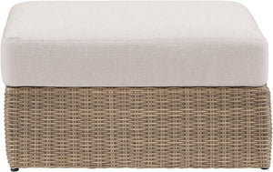 Meridian Furniture Seacrest Outdoor Wicker Ottoman Coffee Table with Olefin Top for Coastal Patio Lounging Cream - A 55001Beige-Ott