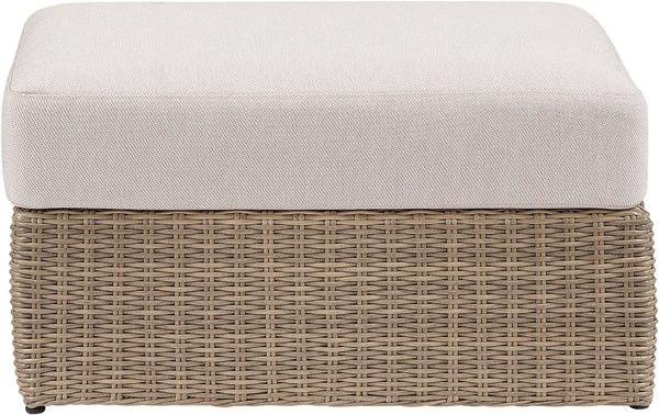 Meridian Furniture Seacrest Outdoor Wicker Ottoman Coffee Table with Olefin Top for Coastal Patio Lounging Cream - A 55001Beige-Ott