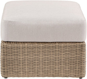 Meridian Furniture Seacrest Outdoor Wicker Ottoman Coffee Table with Olefin Top for Coastal Patio Lounging Cream - A 55001Beige-Ott