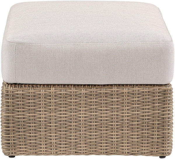 Meridian Furniture Seacrest Outdoor Wicker Ottoman Coffee Table with Olefin Top for Coastal Patio Lounging Cream - A 55001Beige-Ott