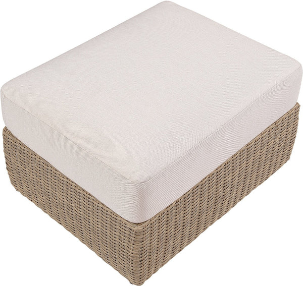 Meridian Furniture Seacrest Outdoor Wicker Ottoman Coffee Table with Olefin Top for Coastal Patio Lounging Cream - A 55001Beige-Ott