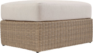Meridian Furniture Seacrest Outdoor Wicker Ottoman Coffee Table with Olefin Top for Coastal Patio Lounging Cream - A 55001Beige-Ott