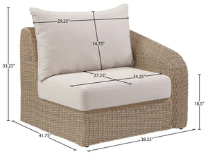 Meridian Furniture Seacrest Wicker Outdoor Patio Right Arm Chair with Uv Resistant Cushion for Modular Sectional Sets Beige 55001Beige-RAF