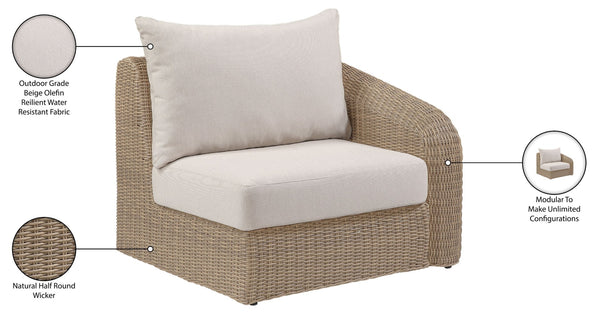 Meridian Furniture Seacrest Wicker Outdoor Patio Right Arm Chair with Uv Resistant Cushion for Modular Sectional Sets Beige 55001Beige-RAF