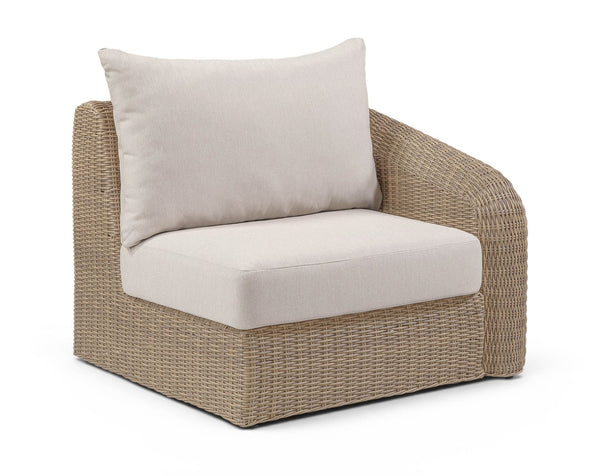 Meridian Furniture Seacrest Wicker Outdoor Patio Right Arm Chair with Uv Resistant Cushion for Modular Sectional Sets Beige 55001Beige-RAF