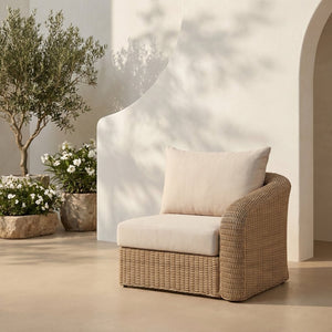 Meridian Furniture Seacrest Wicker Outdoor Patio Right Arm Chair with Uv Resistant Cushion for Modular Sectional Sets Beige 55001Beige-RAF