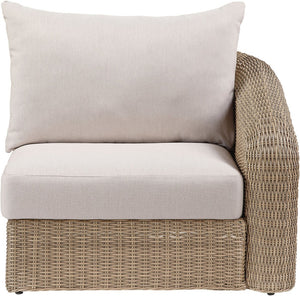 Meridian Furniture Seacrest Wicker Outdoor Patio Right Arm Chair with Uv Resistant Cushion for Modular Sectional Sets Beige 55001Beige-RAF
