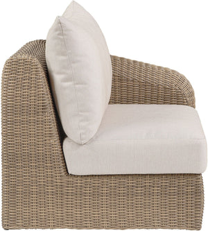Meridian Furniture Seacrest Wicker Outdoor Patio Right Arm Chair with Uv Resistant Cushion for Modular Sectional Sets Beige 55001Beige-RAF