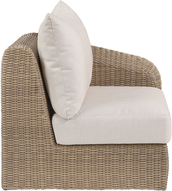 Meridian Furniture Seacrest Wicker Outdoor Patio Right Arm Chair with Uv Resistant Cushion for Modular Sectional Sets Beige 55001Beige-RAF