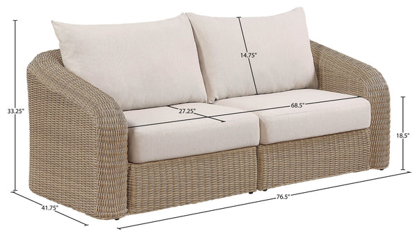 Meridian Furniture Seacrest Modular Outdoor Wicker Loveseat Aluminum Frame Uv Resistant Olefin Fabric Patio Seating Beige 55001Beige-S2