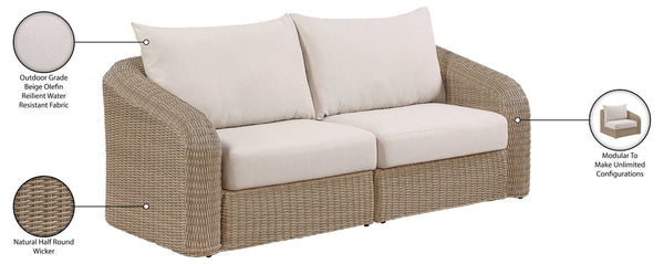 Meridian Furniture Seacrest Modular Outdoor Wicker Loveseat Aluminum Frame Uv Resistant Olefin Fabric Patio Seating Beige 55001Beige-S2