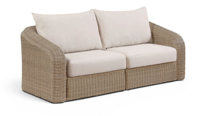 Meridian Furniture Seacrest Modular Outdoor Wicker Loveseat Aluminum Frame Uv Resistant Olefin Fabric Patio Seating Beige 55001Beige-S2