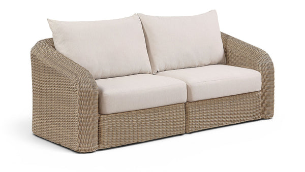 Meridian Furniture Seacrest Modular Outdoor Wicker Loveseat Aluminum Frame Uv Resistant Olefin Fabric Patio Seating Beige 55001Beige-S2