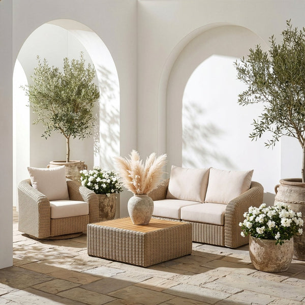 Meridian Furniture Seacrest Modular Outdoor Wicker Loveseat Aluminum Frame Uv Resistant Olefin Fabric Patio Seating Beige 55001Beige-S2