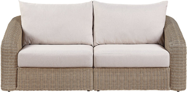 Meridian Furniture Seacrest Modular Outdoor Wicker Loveseat Aluminum Frame Uv Resistant Olefin Fabric Patio Seating Beige 55001Beige-S2