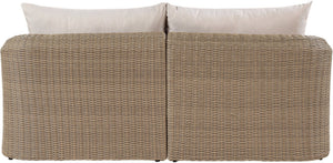 Meridian Furniture Seacrest Modular Outdoor Wicker Loveseat Aluminum Frame Uv Resistant Olefin Fabric Patio Seating Beige 55001Beige-S2