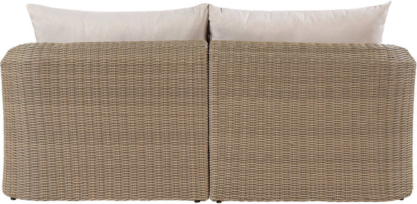 Meridian Furniture Seacrest Modular Outdoor Wicker Loveseat Aluminum Frame Uv Resistant Olefin Fabric Patio Seating Beige 55001Beige-S2